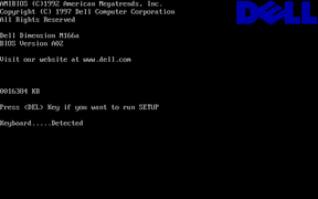 Dell Dimension M166a POST screen (based on Intel Hannibal+ motherboard)