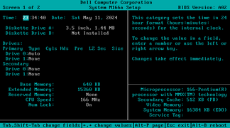 Dell Dimension M166a setup utility